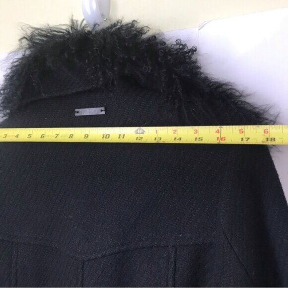 2 Xpose Boucle Pea Belted Coat Removable Fur Collar Pockets Texture Wool Short L - Picture 13 of 16